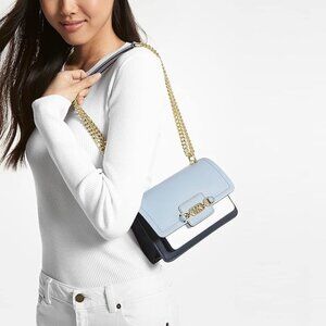 Michael Kors Heather Leather Shoulder Bag Blue Brand New With Tags